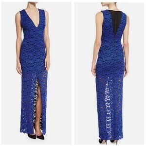 ALICE + OLIVIA Kahlo Lace Maxi Dress Slit Cobalt Blue Black Sz 4 NWT {XX39}